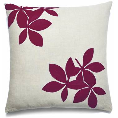 Judy Ross Textiles Hand-Embroidered Chain Stitch Fauna Throw Pillow linen/berry